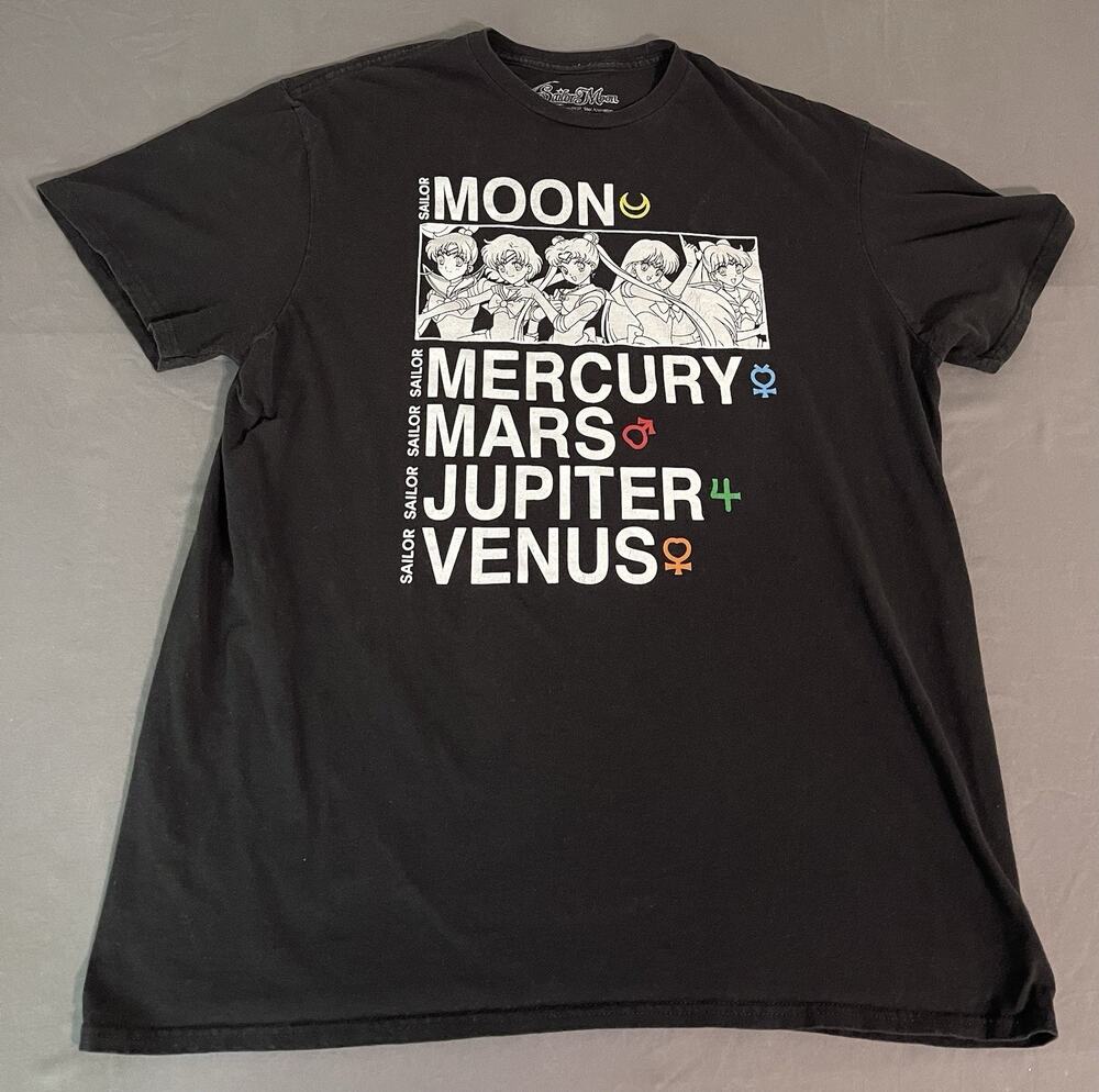 Sailor Moon T-Shirt Black XL Anime Graphic Mercury Mars Jupiter Venus